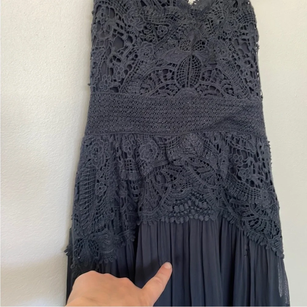 Free People | Monarch Sheer Lace Embroidered Crocheted Open Back Strapless Dress - Picture 7 of 8